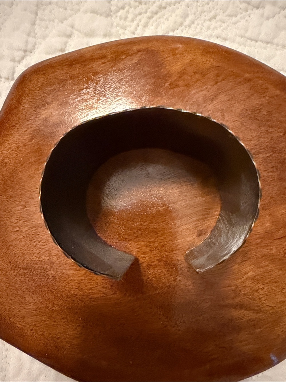 Cuff Bracelet Sea Horses, Copper Tone Finish, Textured Metal, Bevel Edge Detail - Picture 5 of 9